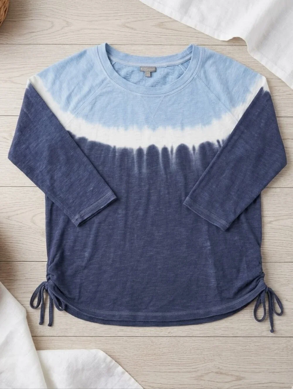 Ombre Tie Dye Side Tie Top S Coastal Cottagecore Cozy Weekend Crewneck - Picture 3 of 17
